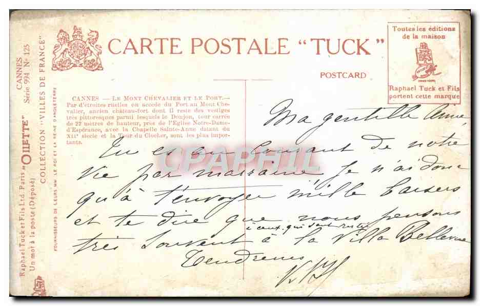 CPA Cannes Le Mont Chevalier Et Le Port — Back