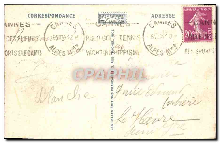 CPA Cannes Les Jardins Et Le Mont Chevalier — Verso