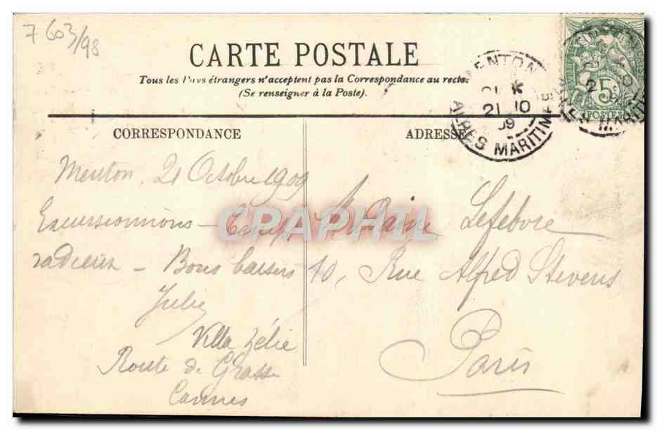CPA Menton Vue Generale — Rückseite