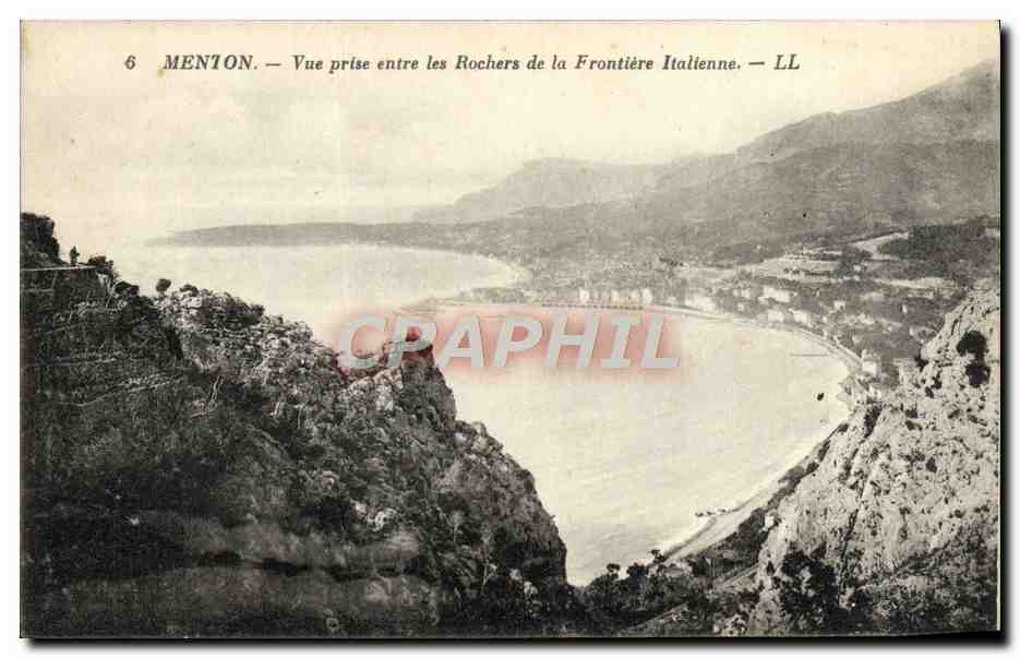CPA Menton Vue Prise Entre Les Rochers De La Frontiere Italienne