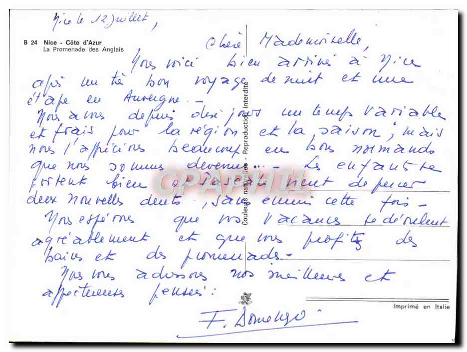 CPM Nice Cote d'Azur La Promenade Des Anglais — Verso