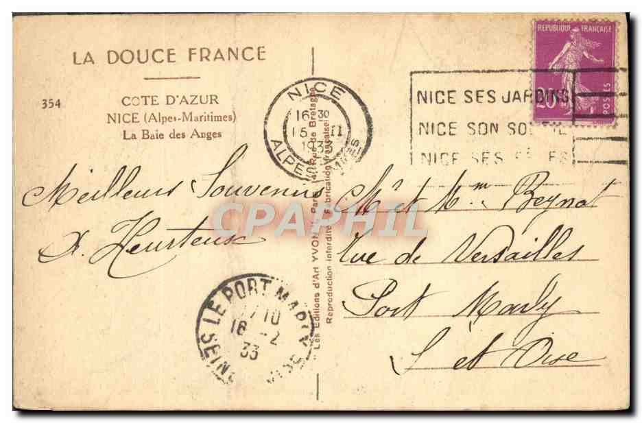 CPA La Douce France Cote d'Azur Nice La Baie Des Anges — Rückseite