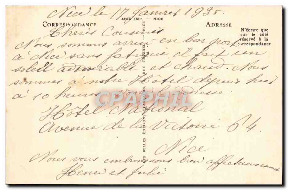 CPA Nice Le Quai Des Etats Unis — Rückseite