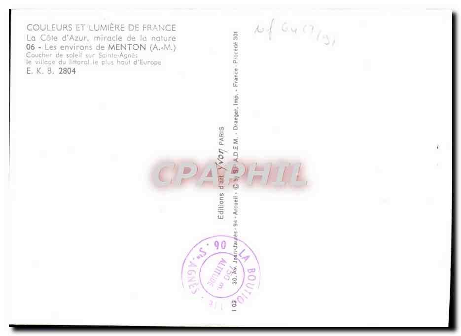 CPM Couleurs Et Lumiere De France La Cote d'Azur Miracle De La Nature Les Environs De Menton — Rückseite