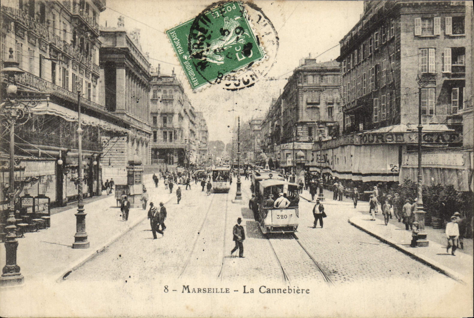 Marseille - La Cannebière — vue de la rue avec tramway n°320 — éditeur non visible
