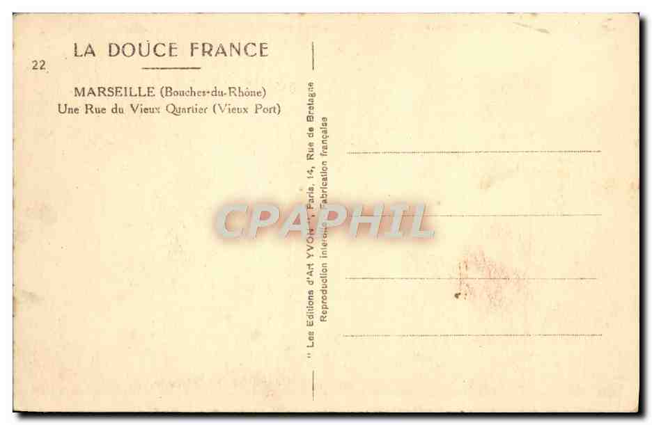 CPA La Douce France Marseille Une Rue Du Vieux quartier Vieux port Enfant  — Verso