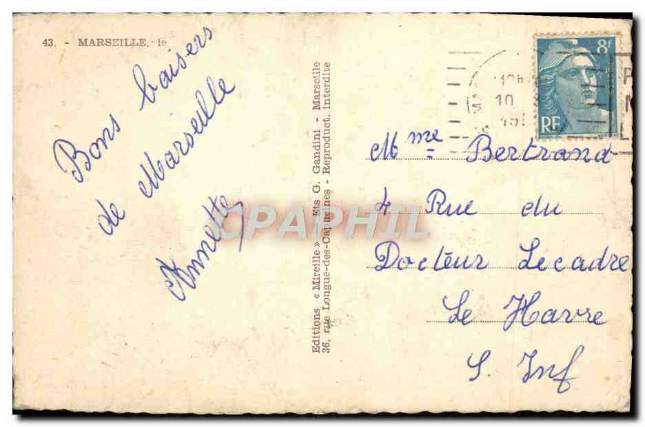 CPA Un Souvenir De Marseille Palais Longchamp Chateau d'If Canebiere  — Rückseite
