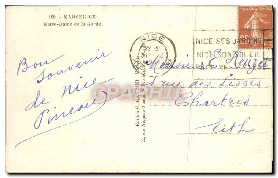 CPA Marseille Notre Dame De La Garde — Verso