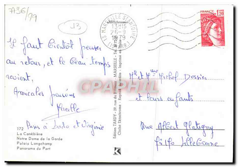 CPM Souvenir De Marseille Canebiere Notre Dame de la Garde Palais Longchamp Port — Rückseite