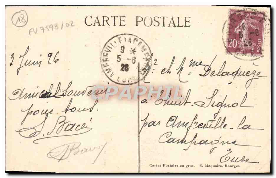 Bourges — Façade de la Cathédrale — E. Maquaire, n°201 — Verso