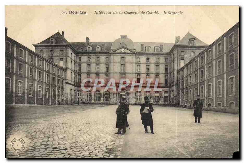 Antike Ansichtskarte Bourges Innenansicht der Kaserne Conde Militärgeschichte