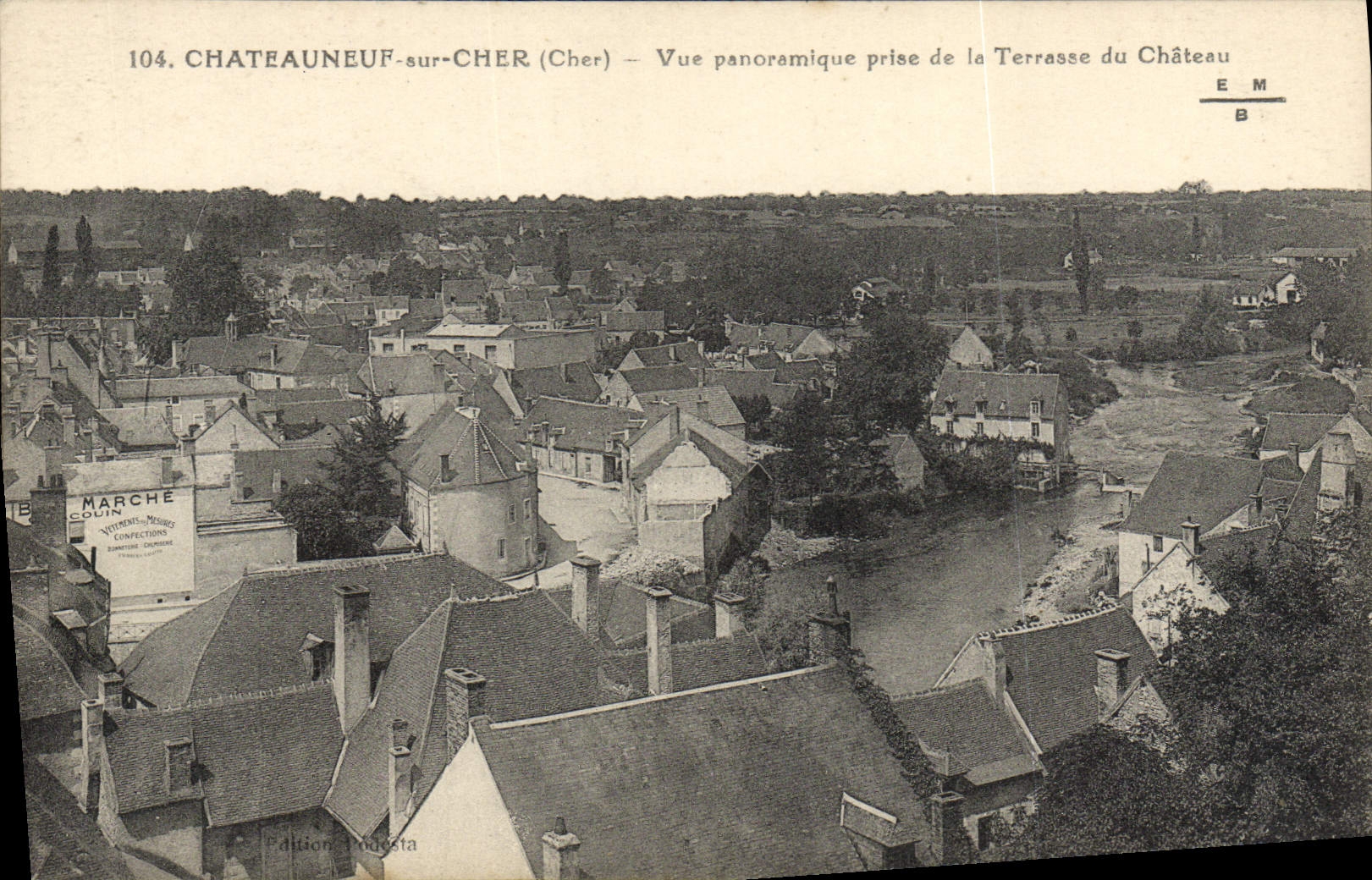 Châteauneuf-sur-Cher (Cher) — Vue panoramique prise de la Terrasse du Château — Édition Podosta