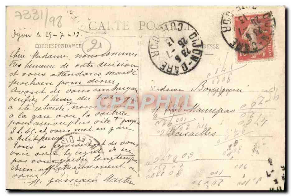 CPA Dijon Maison Milsand dite des Ambassadeurs  — Rückseite