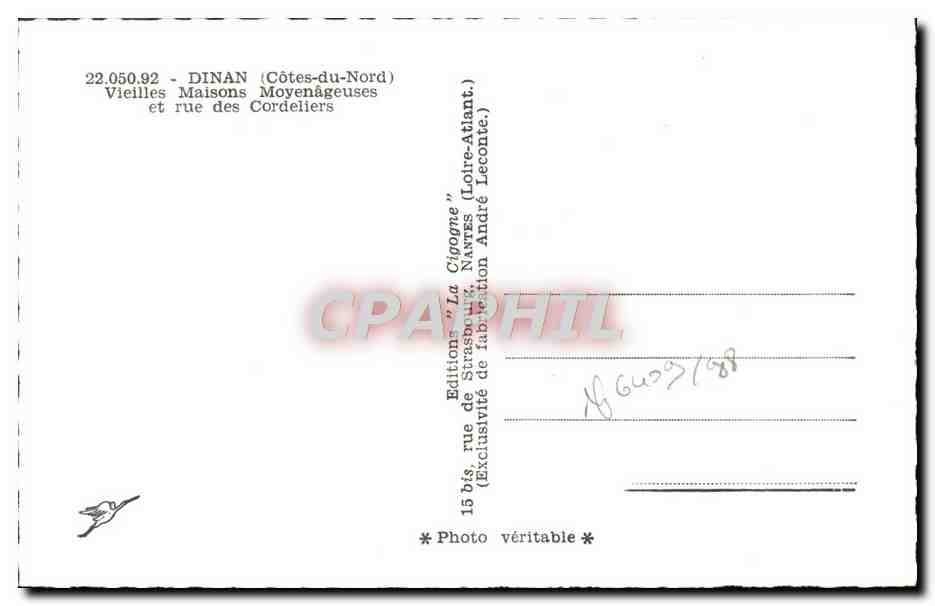 CPM Dinan Vielles Maisons moyennageuses et rue des Cordeliers Optique Plomberie — Rückseite