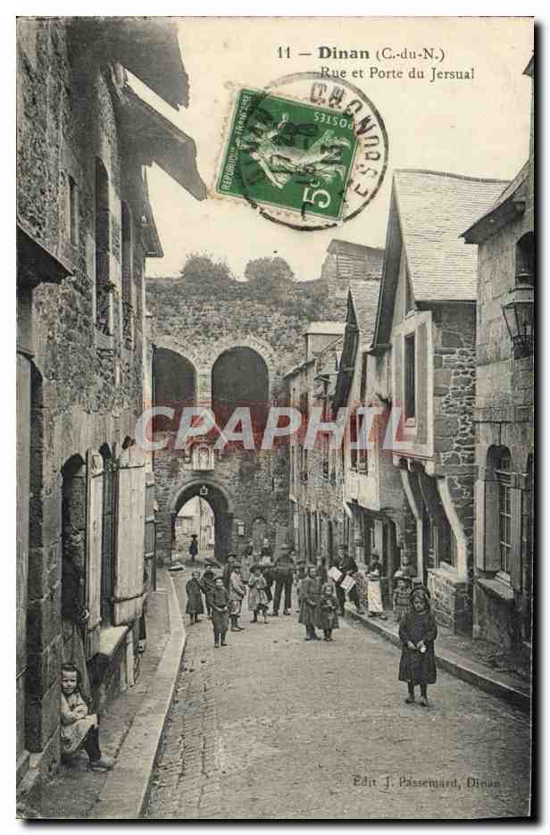 Dinan (C.-du-N.) — Rue et Porte du Jersual — Edit. J. Passemard, Dinan