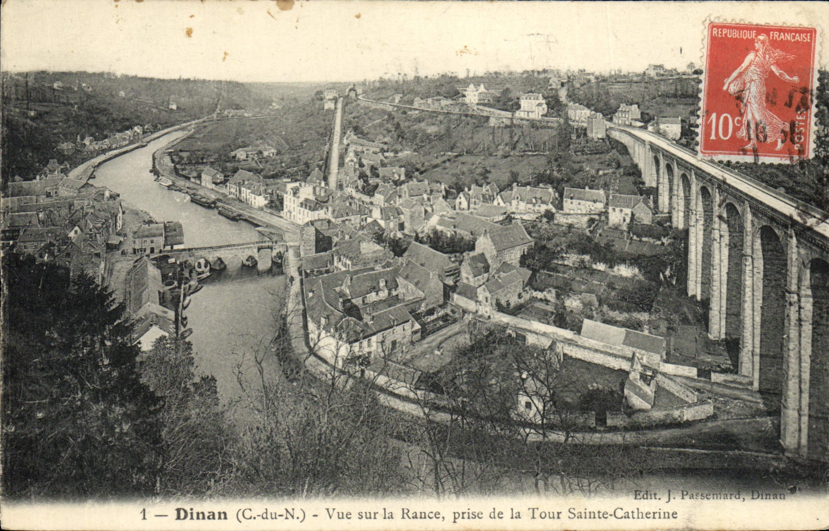 Dinan (C.-du-N.) — Vue sur la Rance, prise de la Tour Sainte-Catherine — Edit. J. Passemard, Dinan