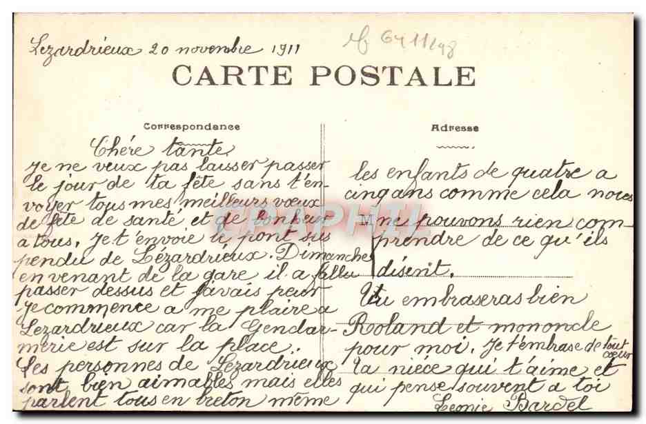 CPA Environs de Paimpol Le Pont suspendu de Lezardieux Bateaux — Rückseite