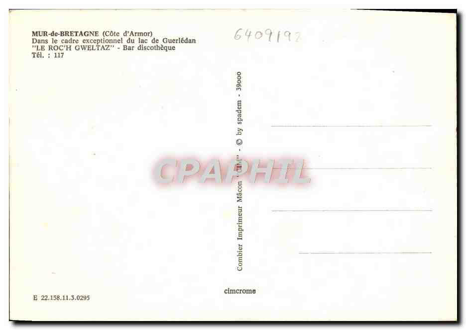 MUR-de-BRÉTAGNE — Bar discothèque 'LE ROC'H GWELTAZ' — Imprimeur Combier — Reverso