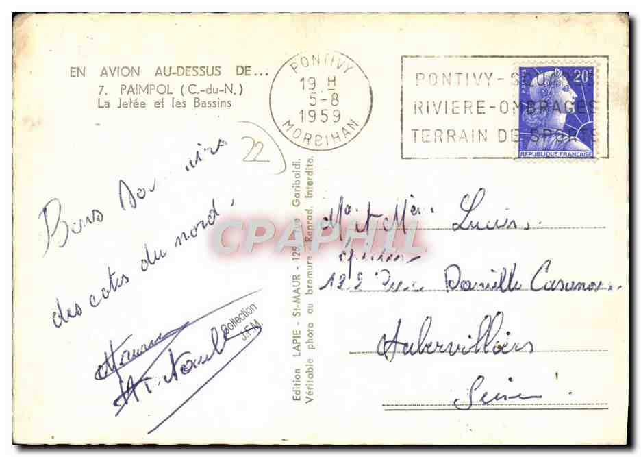 CPM Avion Au Dessus De Paimpol la Jetee et les Bassins — Rückseite