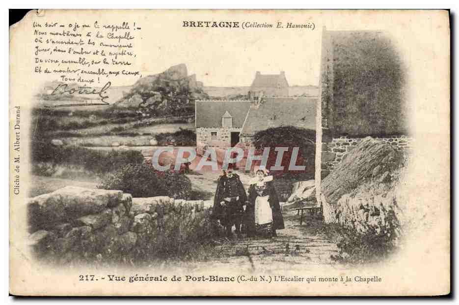 CPA Bretagne Vue Generale de Port Blanc L'escalier qui monte a la chapelle Botrel