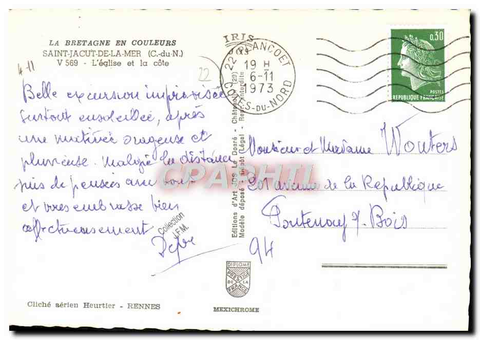 CPM La Bretagne En Couleurs Saint Jacut De La Mer L'Eglise Et La Cote — Verso