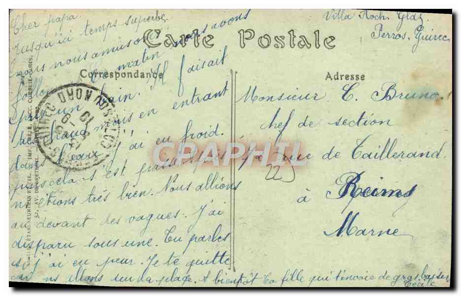 TRESTRAOU (C.-du-N.) — La Descente à la Plage et les Villas — éditeur non visible, n° de série 600 — Verso