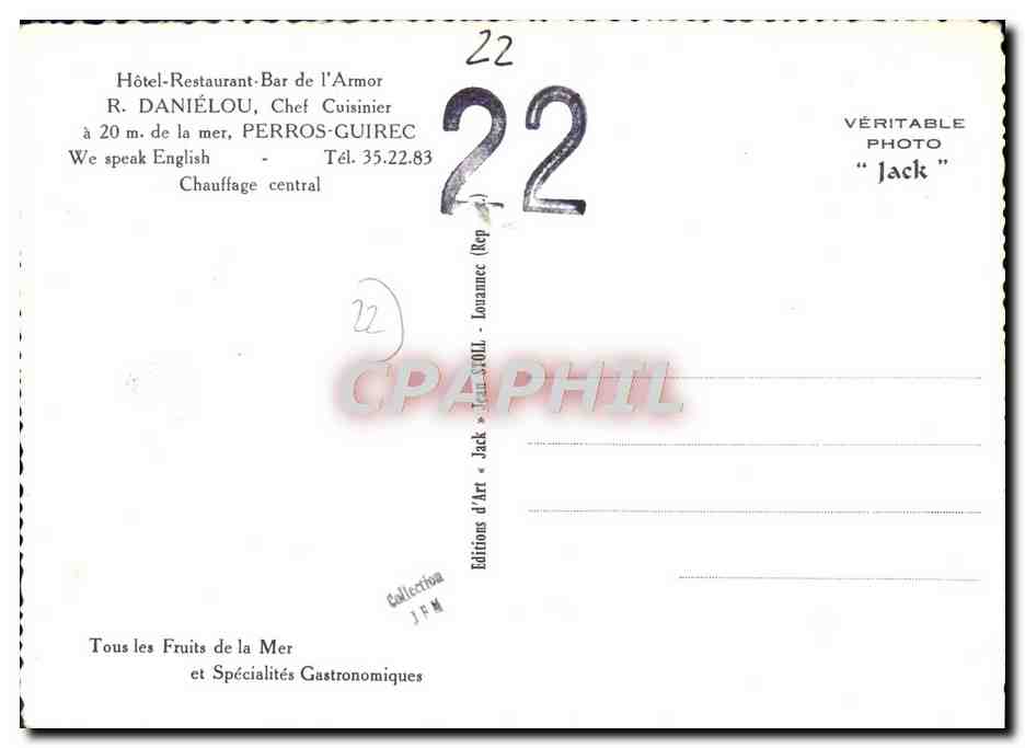 CPM Hotel Restaurant Danielou Chef Cuisinier Perros Guirec  — Verso