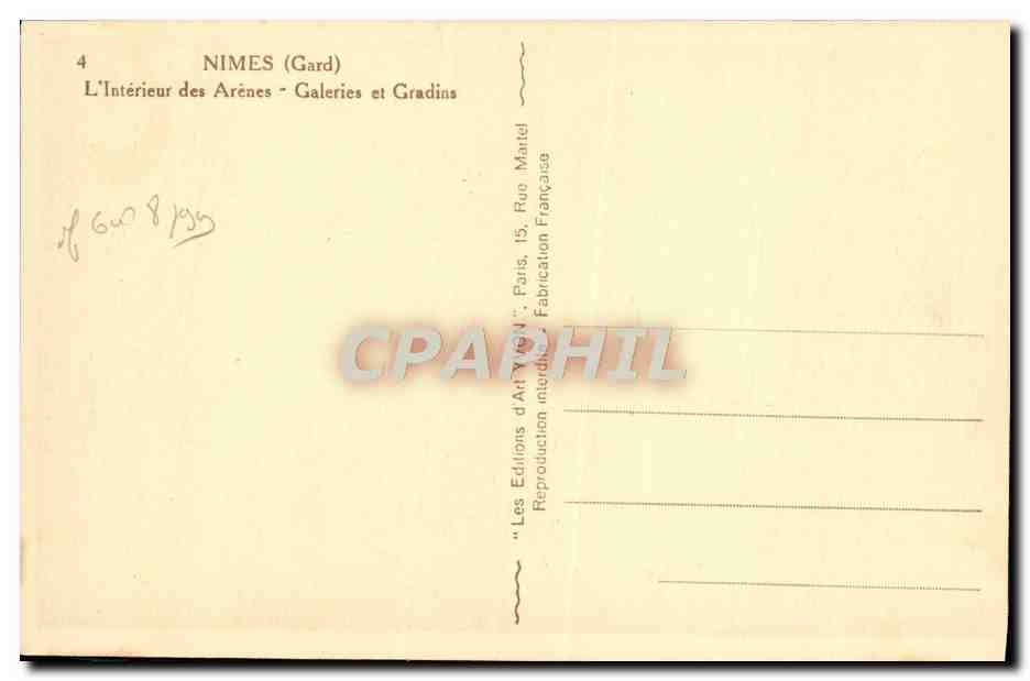 CPA Nimes L'Interieur des Arenes Galeries et Gradins — Rückseite