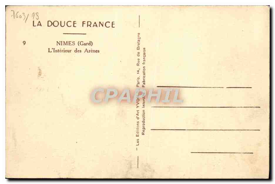 Nîmes — L'intérieur des Arènes — Yvon — Rückseite