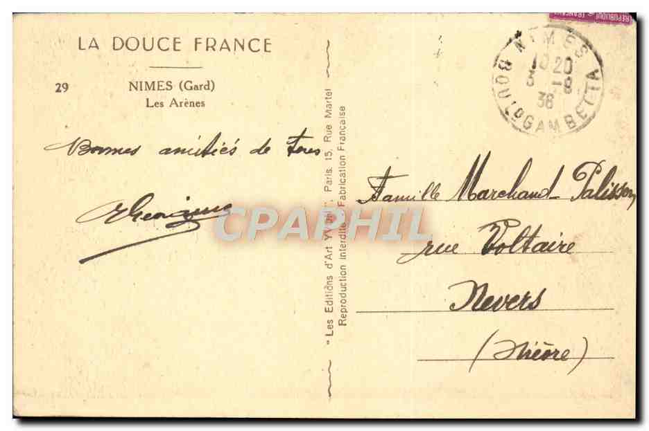 CPA La Douce France Nimes Les Arenes — Rückseite