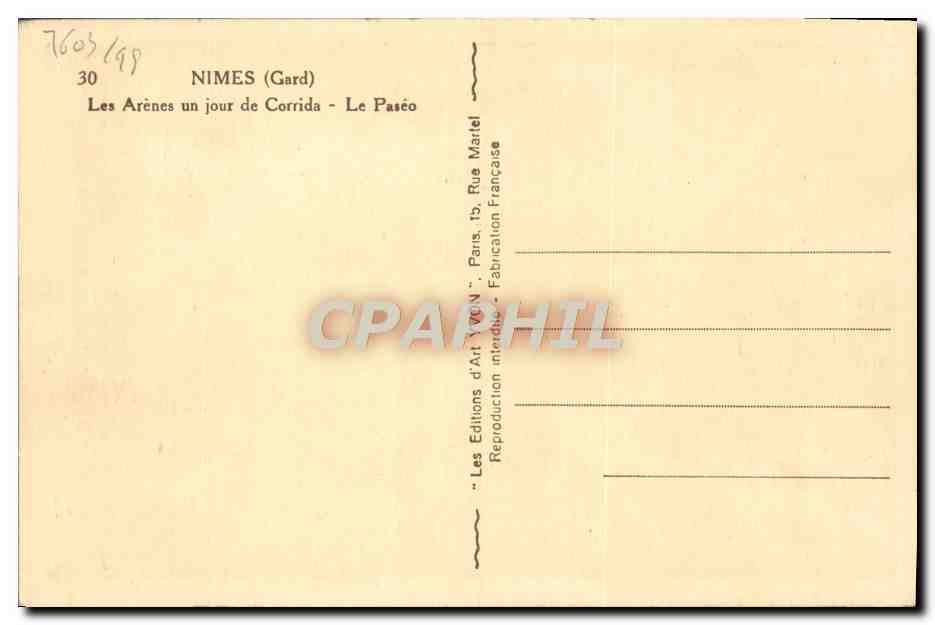 CPA Nimes Les Arenes Un Jour De Corrida Le Paseo — Rückseite