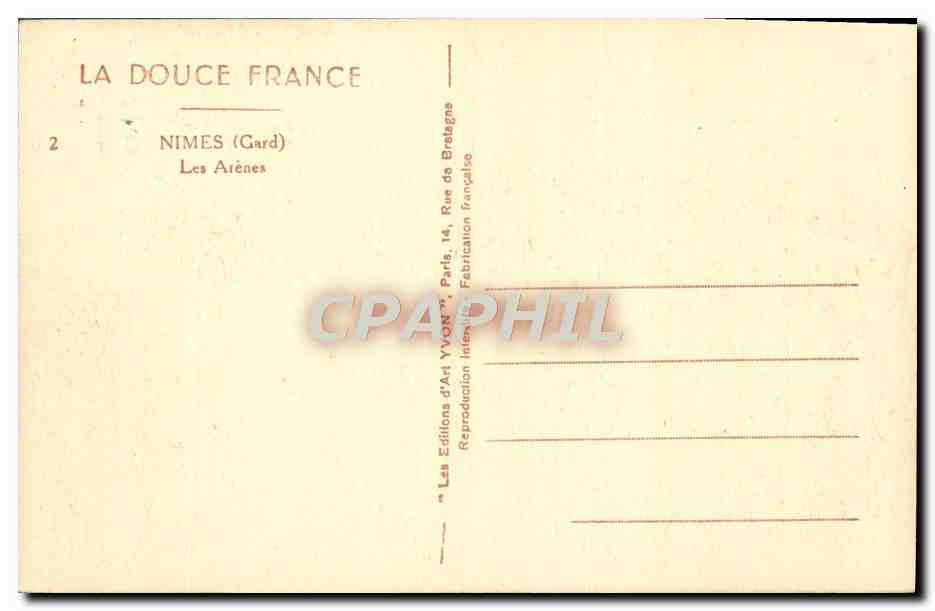 CPA La Douce France Nimes Les Arenes — Rückseite