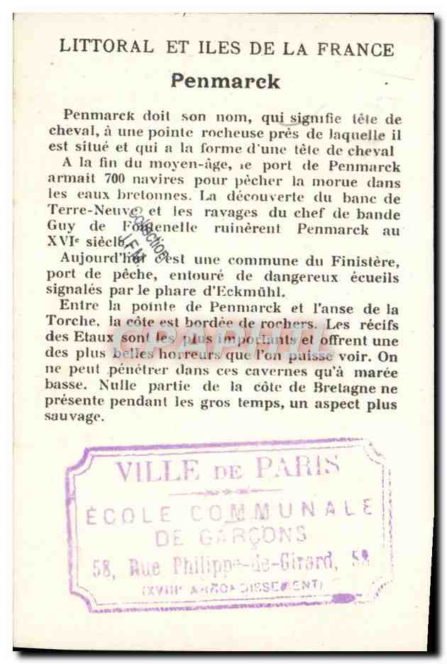 Image Littoral Et Iles de La France Penmarck Folklore — Rückseite