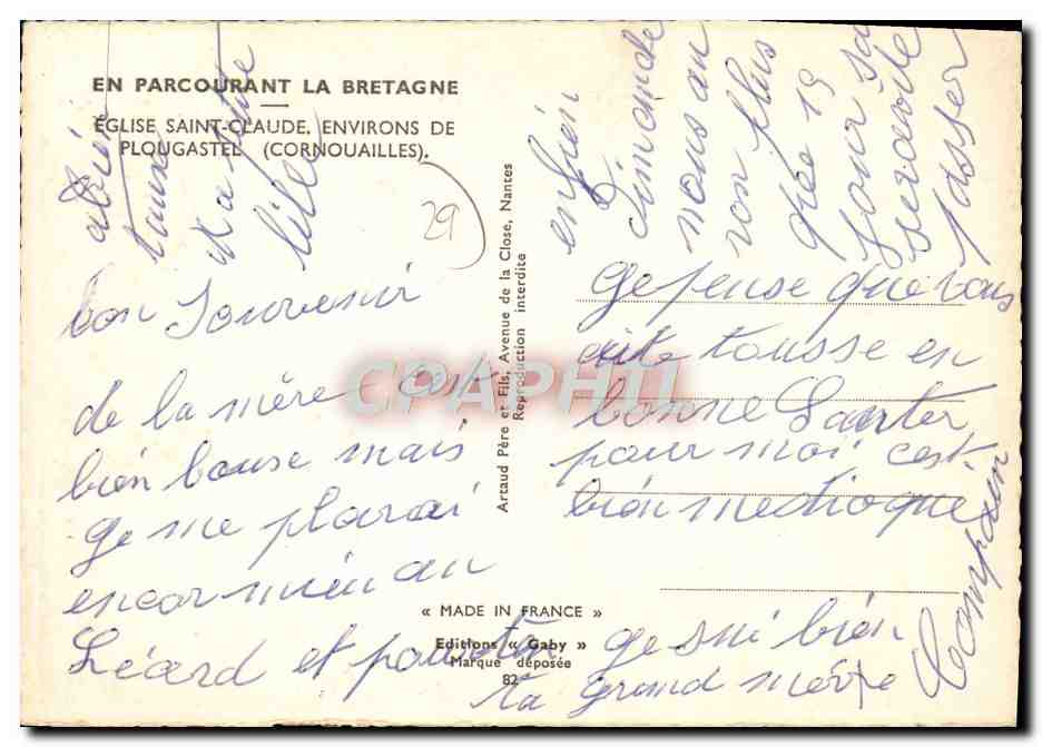 CPM En Parcourant La Bretagne Eglise Saint Claude Environs De Plougastel Cornouailles folklore — Rückseite