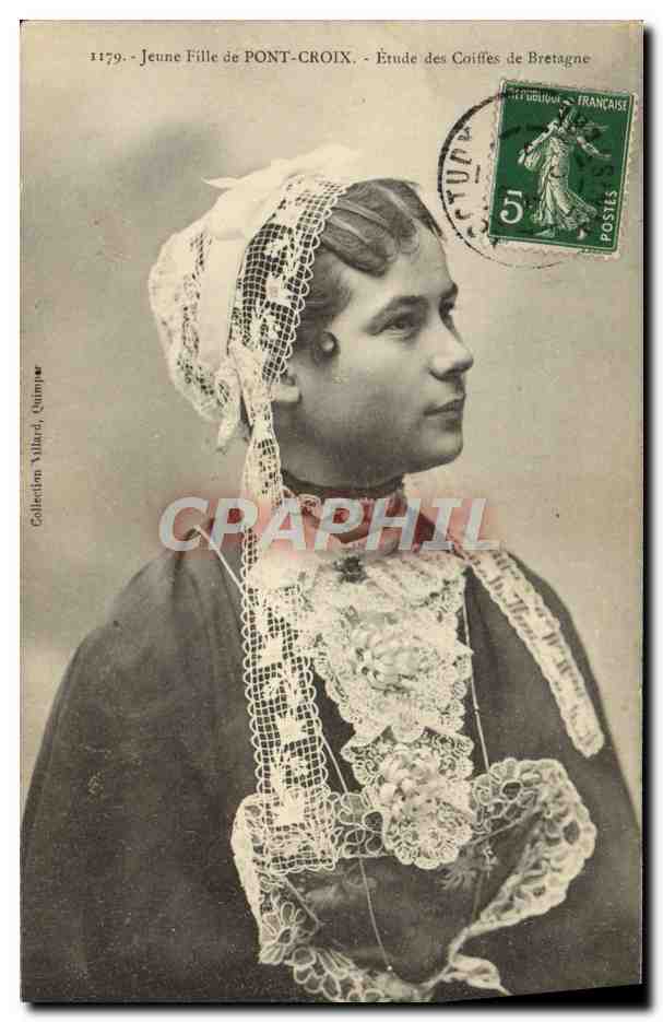 CPA Jeune Fille De Pont Croix Etude Des Coiffes De Bretagne