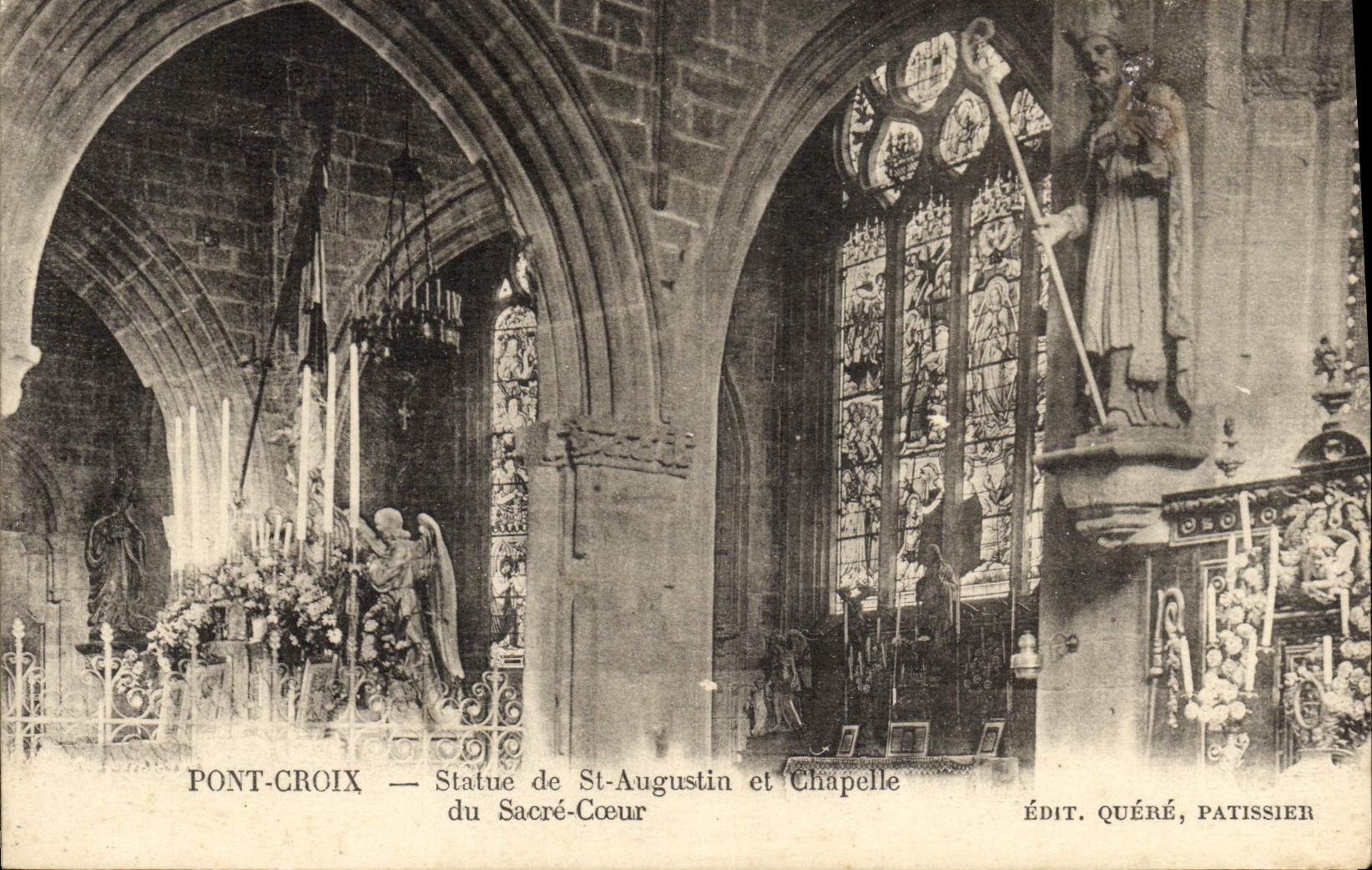 CPA Pont Croix Statue de St Augustin et Chapelle du Sacre Coeur