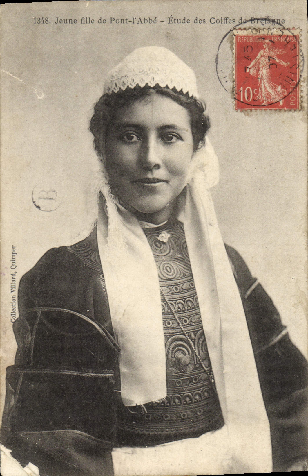 CPA Jeune fille de Pont I'Abbe Etude des coiffes de Bretagne