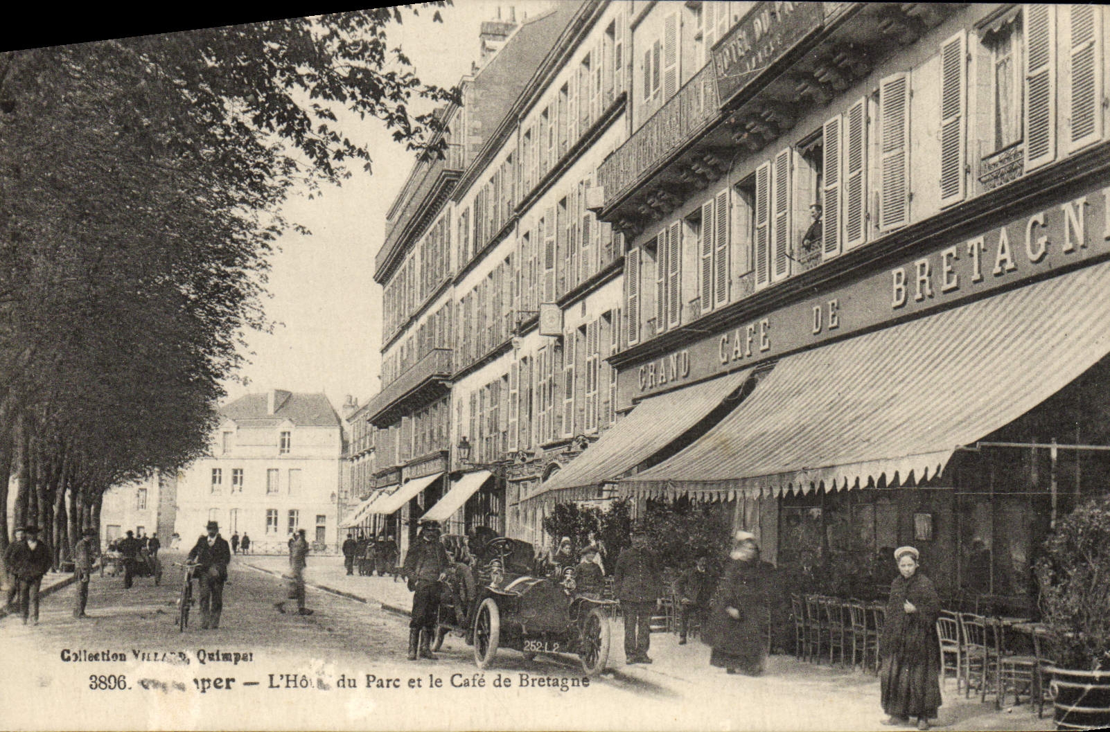CPA Quimper L'Hotel du Parc et le Cafe de Bretagne Automobile