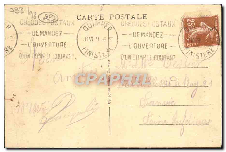 CPA Quimper Les Fleches de la Cathedrale Vue prise de l'Hotel de l'epee — Rückseite