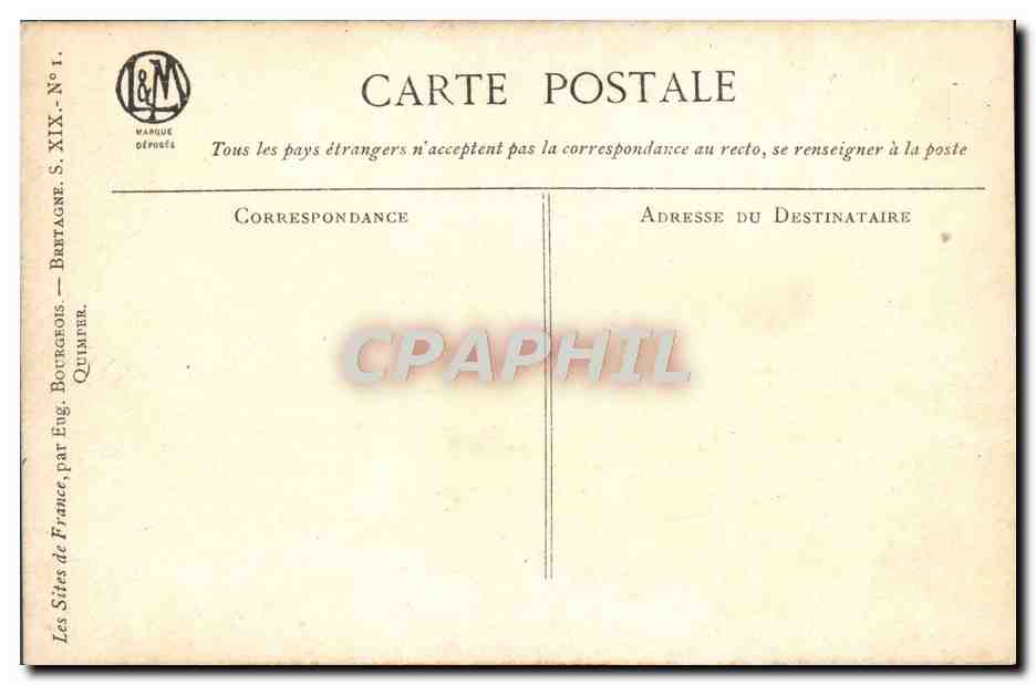 CPA Les Sites de France par Bourgeois Bretange Quimper Bateaux Voilier  — Rückseite
