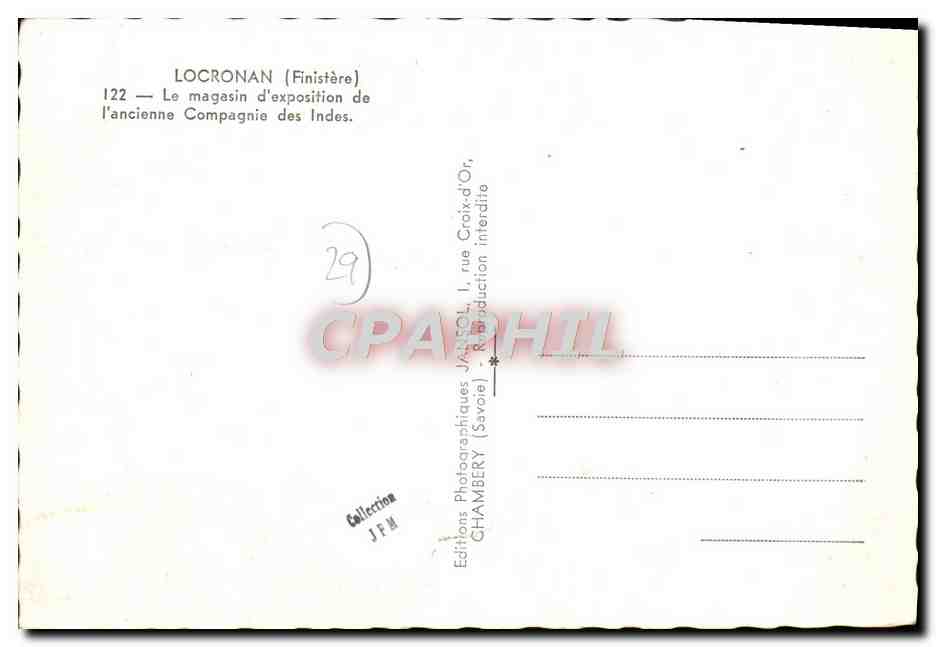 CPM Locronan Le magasin d'exposition de l'ancienne Compagnie des Indes — Rückseite