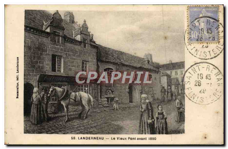 CPA Landerneau Le Vieux Pont avant 1890 Cheval