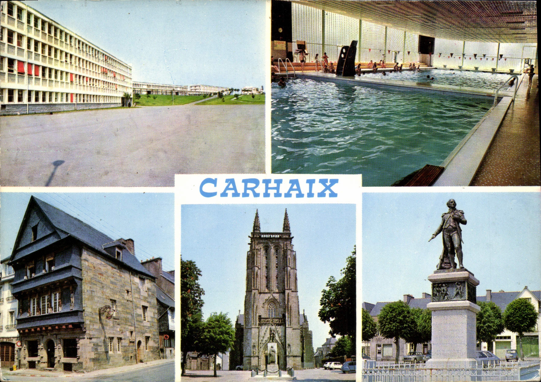 CPM Carhaix Le Lycee la Piscine la maison du Senechal L'eglise et la Tour d'Auvergne 