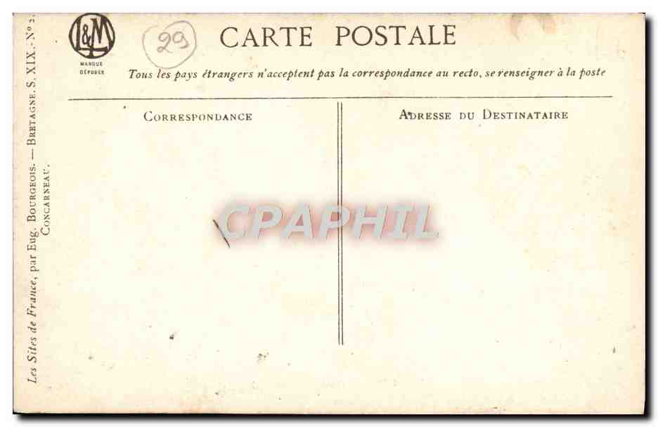 CPA Les Sites de France par Eug Bourgeois Concarneau — Rückseite