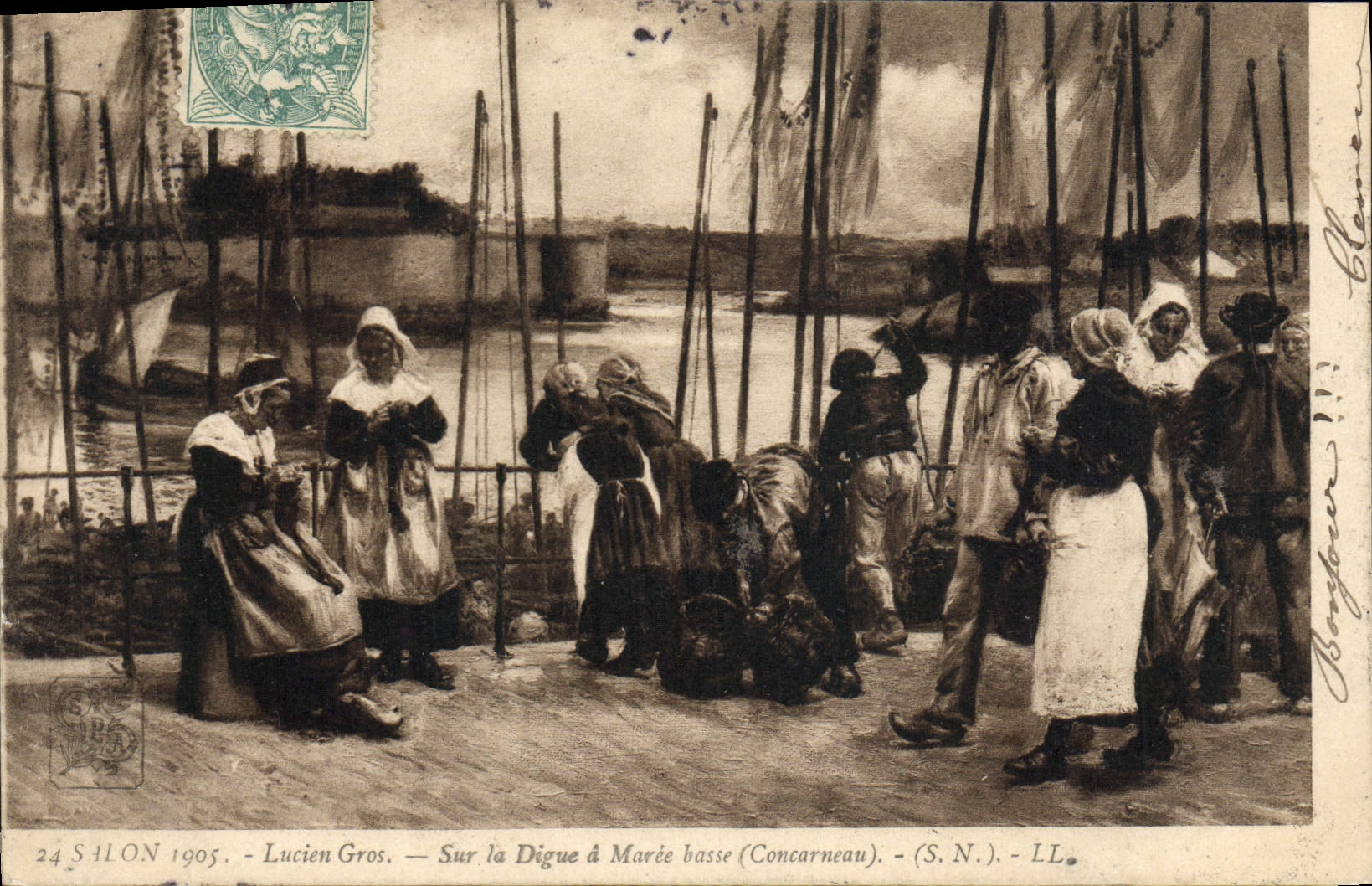 Sur la Digue à Marée basse (Concarneau) — Lucien Gros — Salon 1905 — (S.N.) — LL
