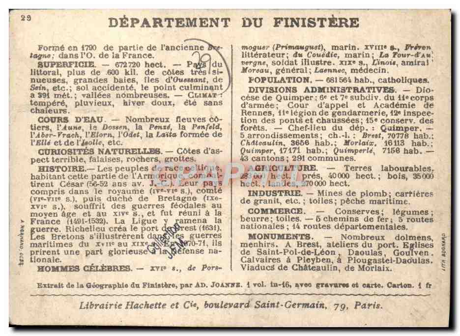 CPA Finistere Morlaix Landerneau Quimper St Pol de Leon Brest  — Verso