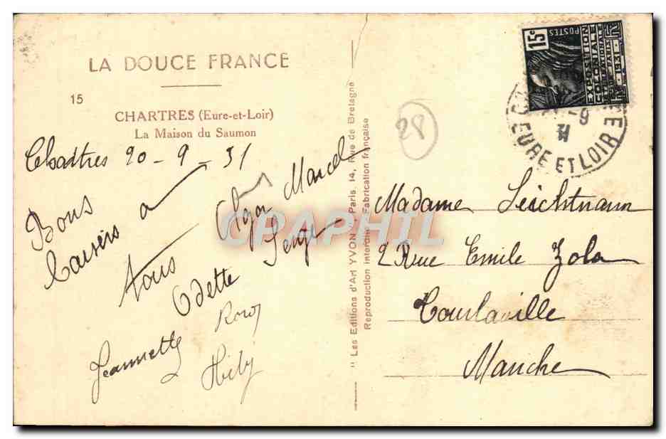 CPA La Douce France Chartres La Maison du Saumon Cheval — Verso