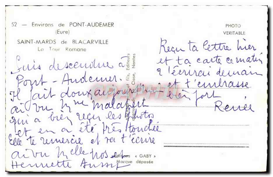 CPM Environs De Pont Audemer Saint Mards De Blacarville La Tour Romane — Verso