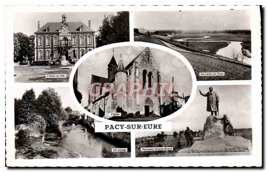 CPM Pacy Sur Eure L'hotel de ville Les lacets de l'Eure Monument Aristide Briand