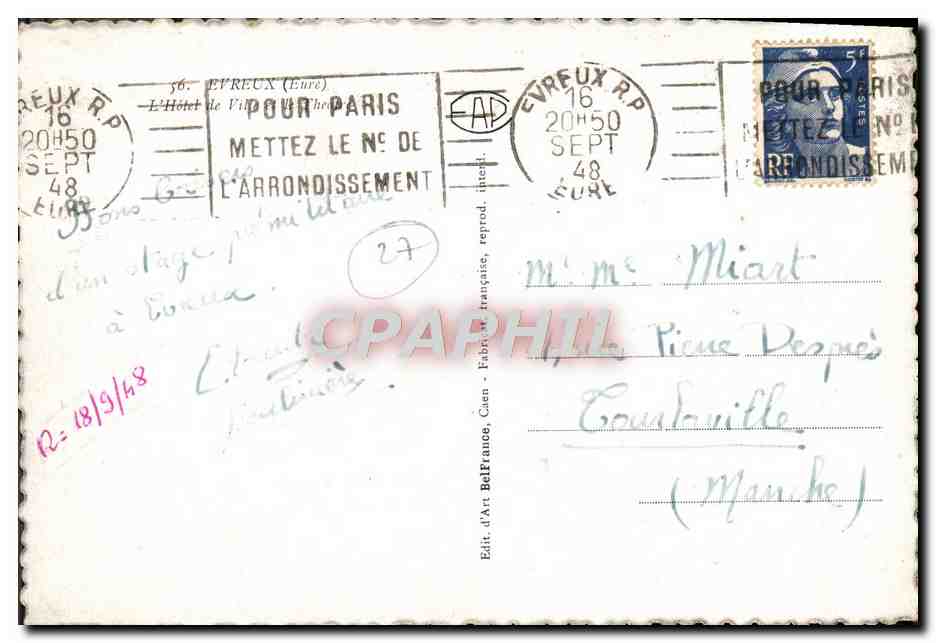 CPM Evreux L'Hotel De Ville — Rückseite